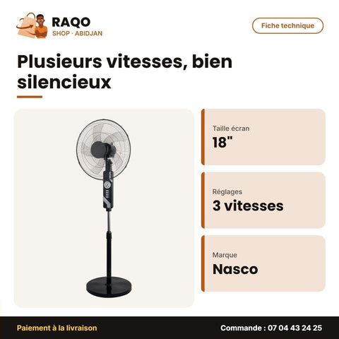 Ventilateur à Pied Nasco 18" – 450mm – 3 Vitesses – 5 Hélices | LF-SF1802 - RAQO