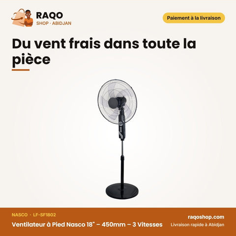 Ventilateur à Pied Nasco 18" – 450mm – 3 Vitesses – 5 Hélices | LF-SF1802 - RAQO