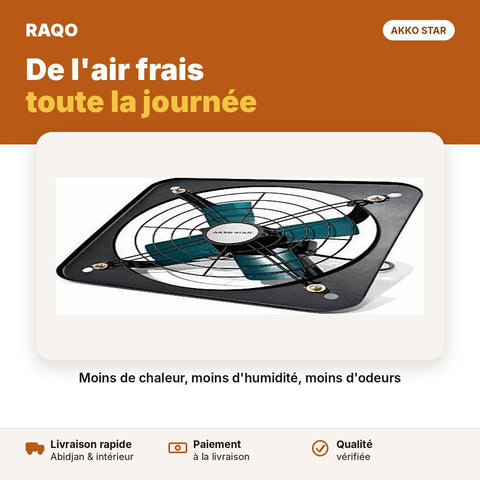 Ventilateur extracteur industriel carré 10" 30W avec volet | Akko Star - RAQO