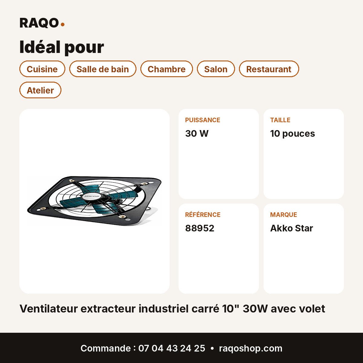 Ventilateur extracteur industriel carré 10