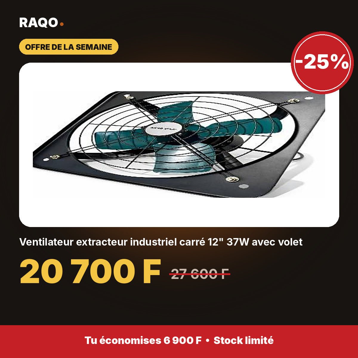 Ventilateur extracteur industriel carré 12