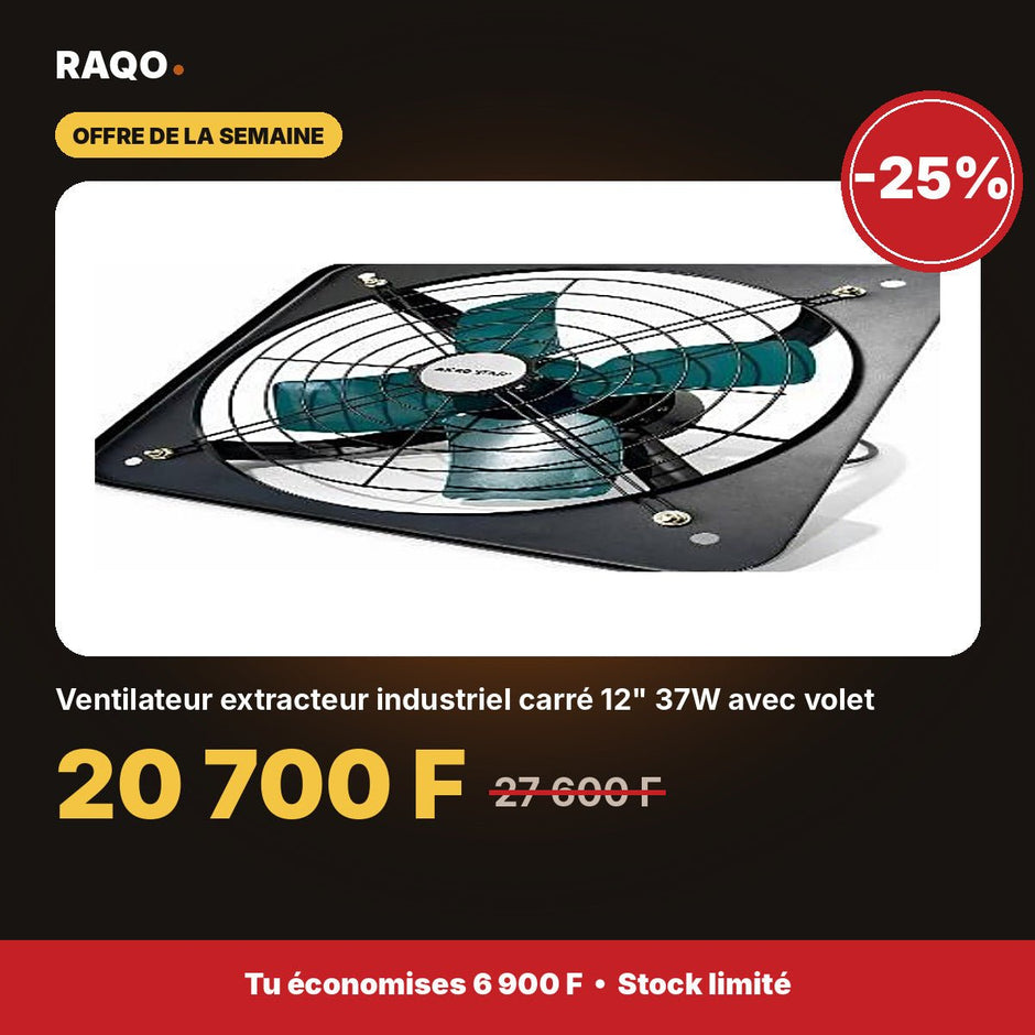 Ventilateur extracteur industriel carré 12" 37W avec volet | Akko Star - RAQO
