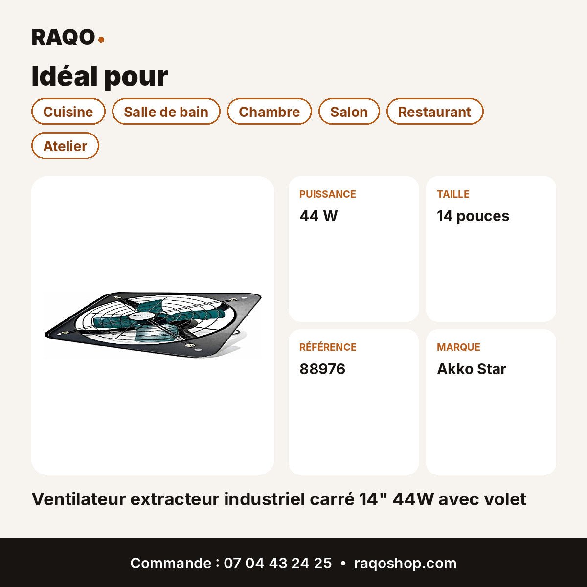 Ventilateur extracteur industriel carré 14