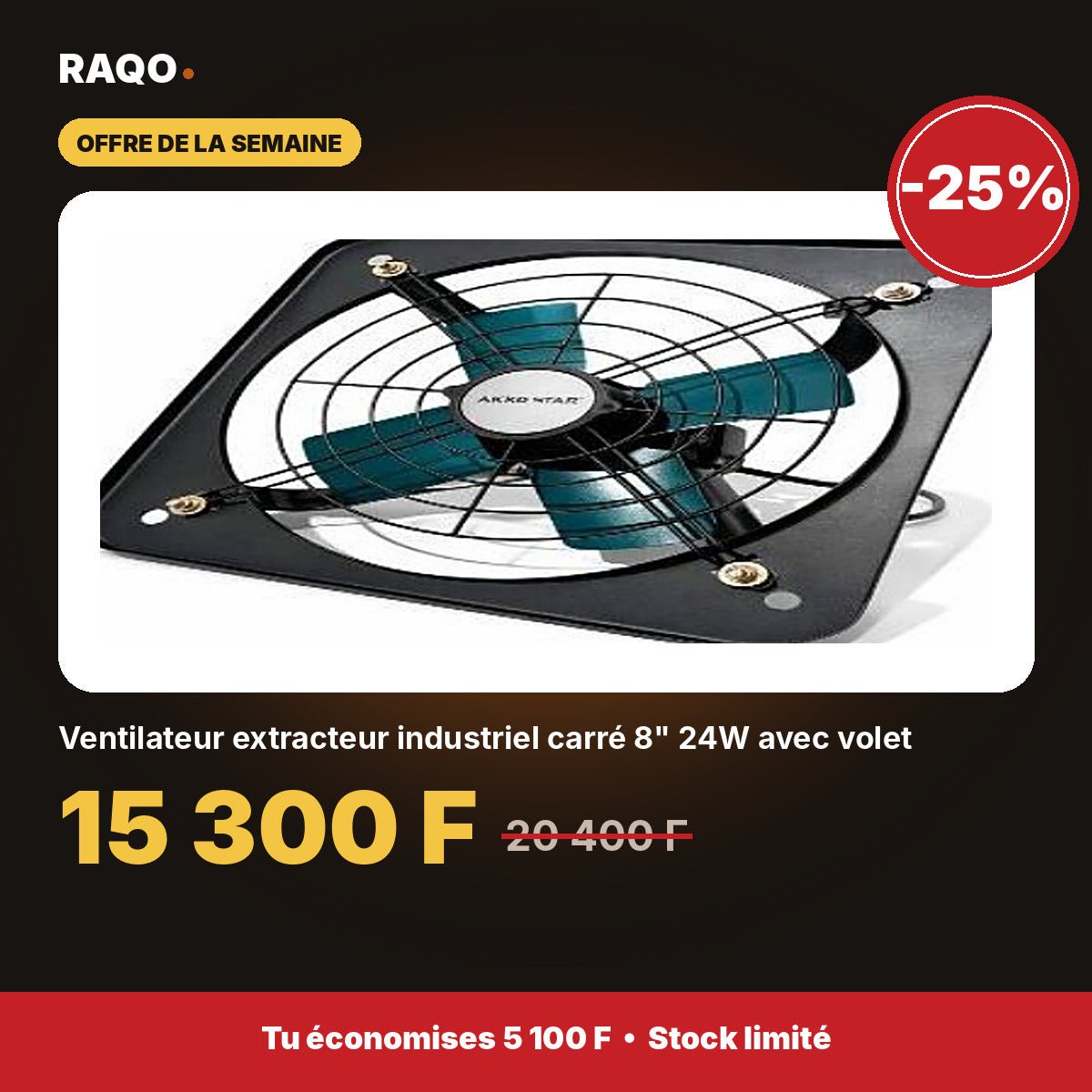 Ventilateur extracteur industriel carré 8