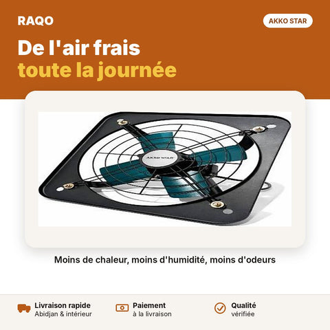 Ventilateur extracteur industriel carré 8" 24W avec volet | Akko Star - RAQO