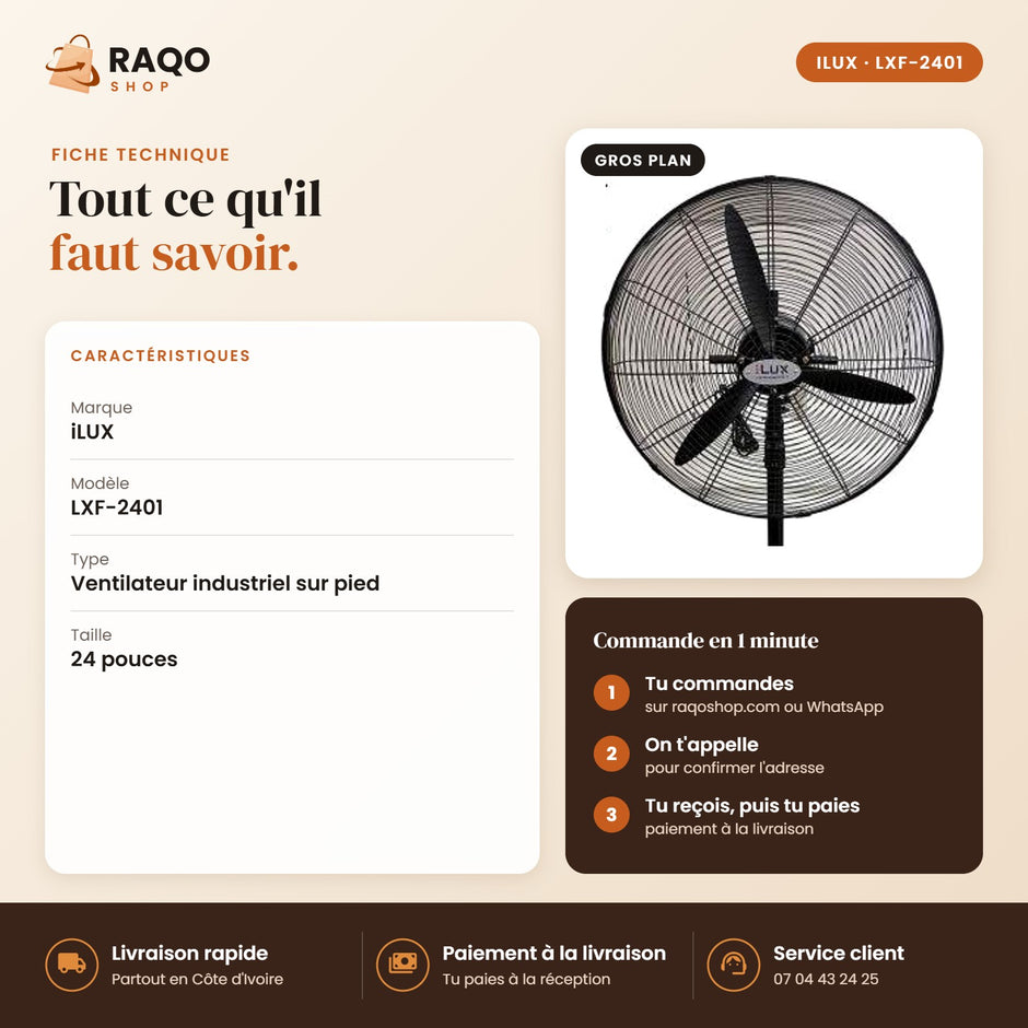Ventilateur Industriel iLUX – 24" - RAQO (fiche technique)