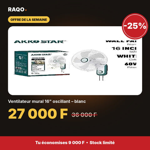 Ventilateur mural 16" oscillant – blanc | Akko Star - RAQO
