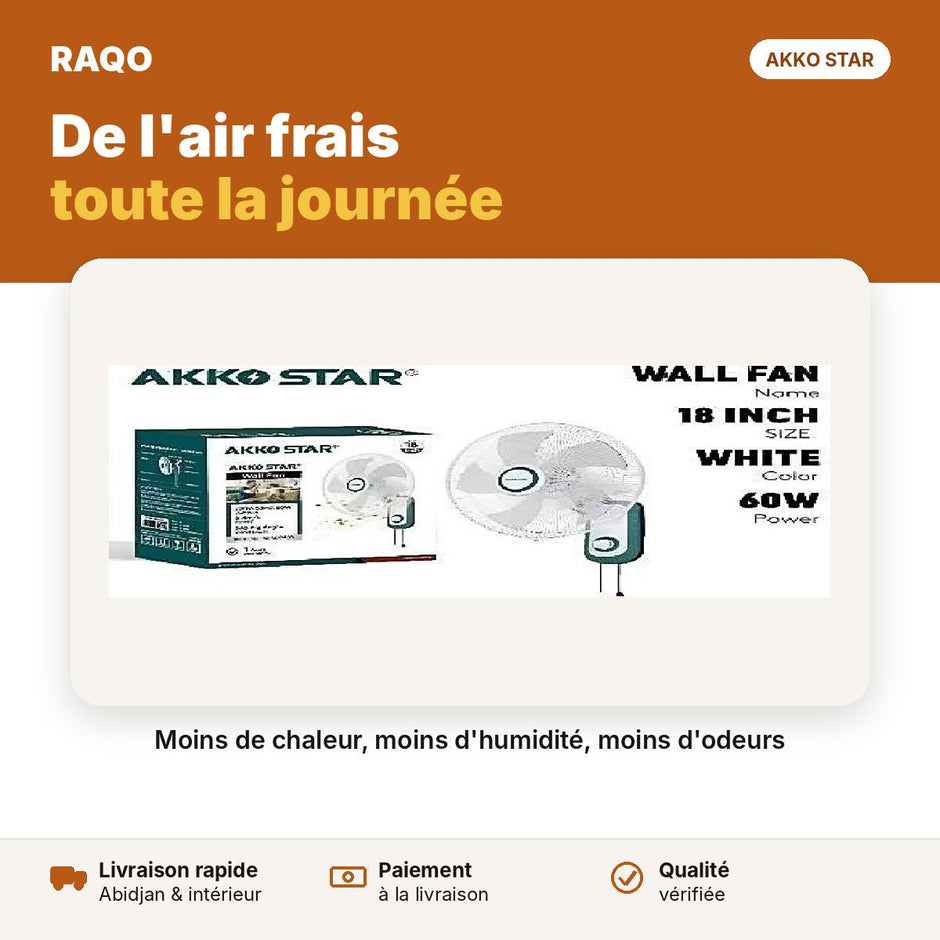 Ventilateur mural 18" oscillant – blanc | Akko Star - RAQO