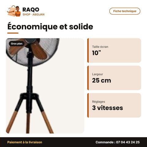 Ventilateur Nasco 10'' Trepied(haut. 25cm) – 3 Vitesses – 4 Hélices | VENT_FD-25MC - RAQO