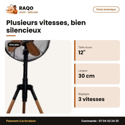 Ventilateur Nasco 12'' Trepied(haut. 30cm) – 3 Vitesses – 4 Hélices | VENT_FD-30MC - RAQO