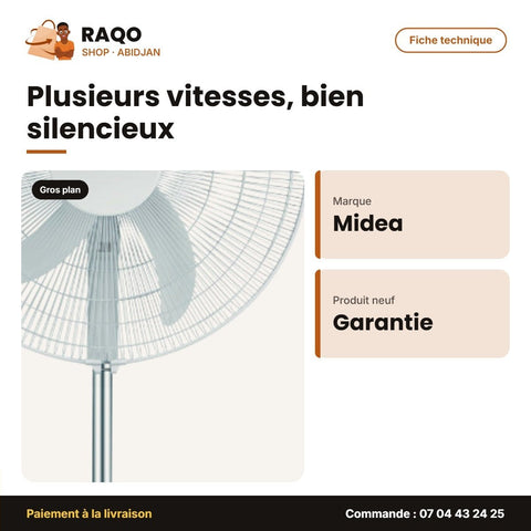 Ventilateur Rechargeable à Pied Midea – 9REGLAGES – Affichage DEL – Silencieux | FS45-23MRD - RAQO