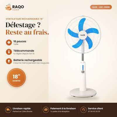 Ventilateur Rechargeable iLUX – 18" – Télécommande | LXF-2608