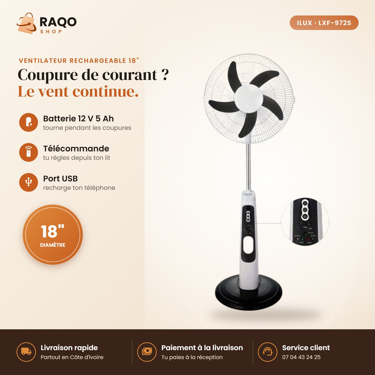 Ventilateur Rechargeable iLUX – 18