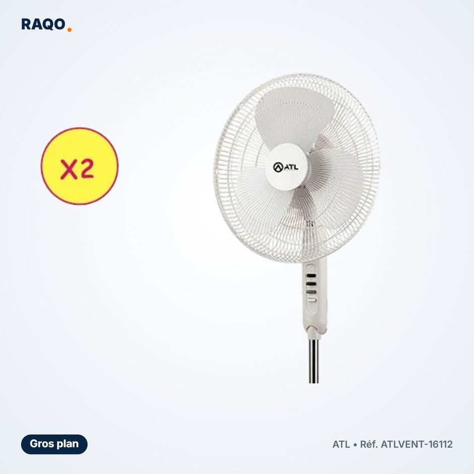 Ventilateur sur pied ATL 16" 3 vitesses 45W blanc – ATLVENT-16112 - RAQO