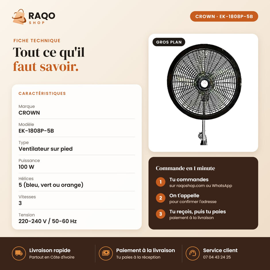 Ventilateur sur Pied CROWN - RAQO (fiche technique)