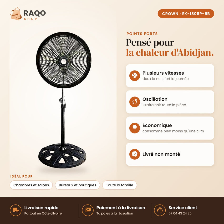Ventilateur sur Pied CROWN - RAQO (points forts)