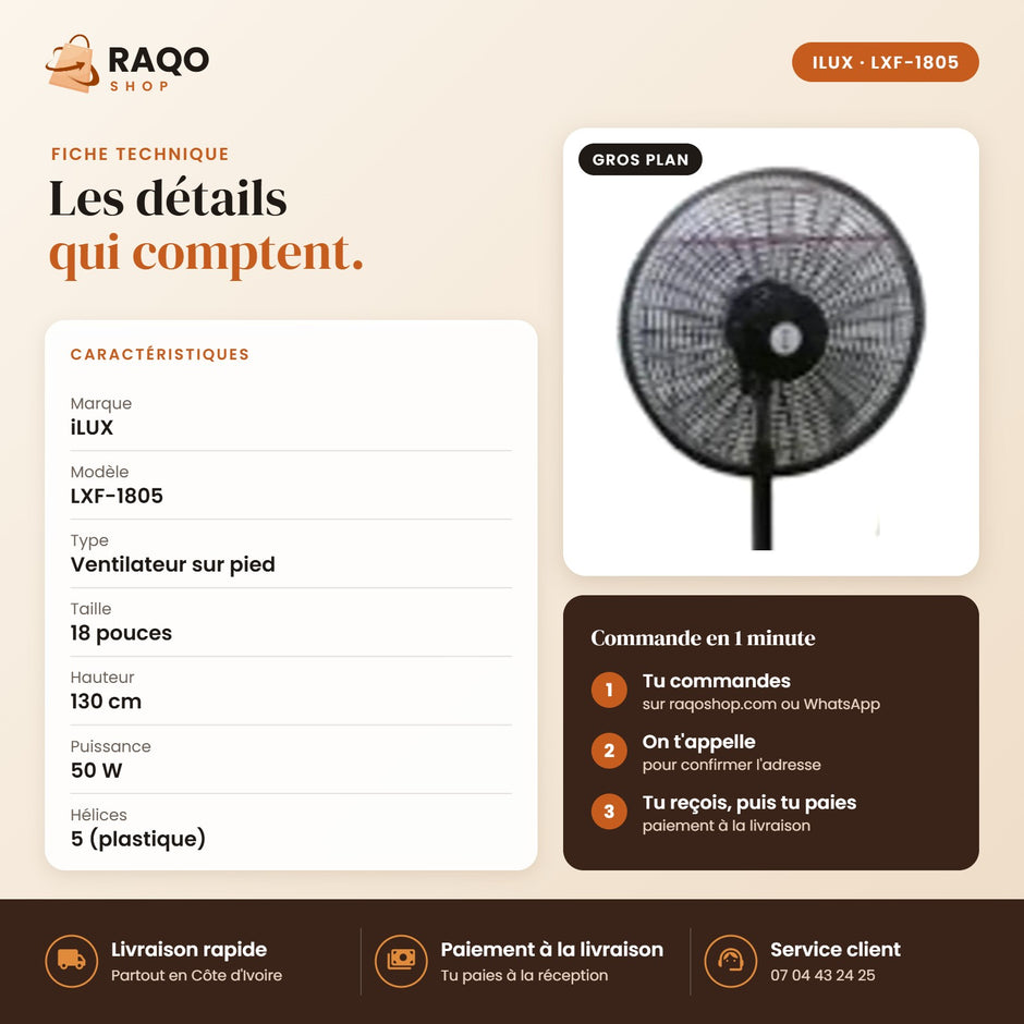 Ventilateur sur Pied iLUX – 18" - RAQO (fiche technique)