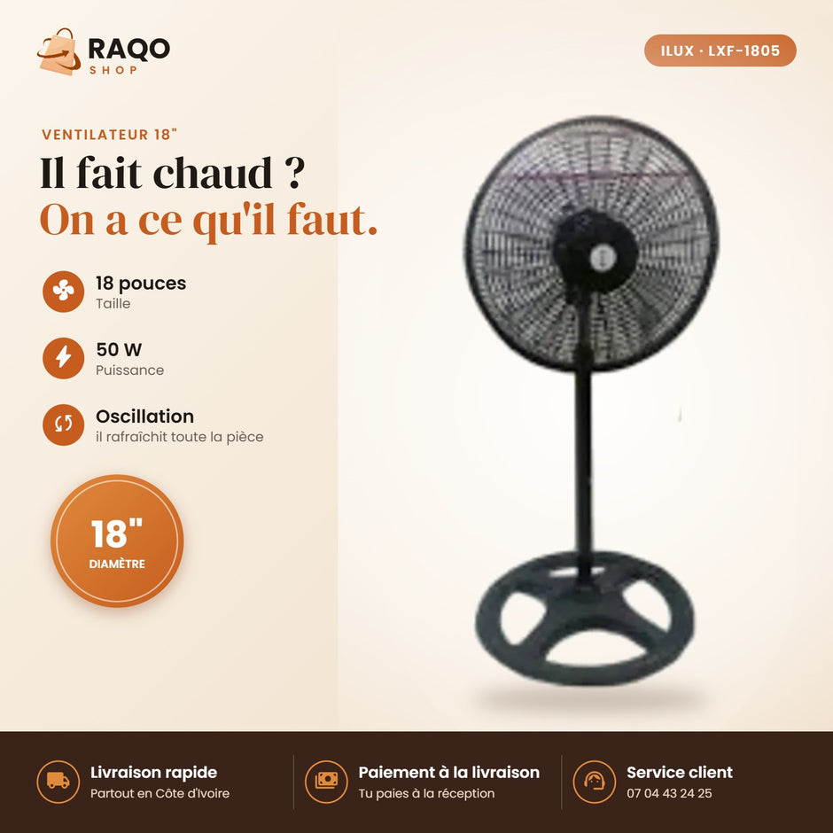 Ventilateur sur Pied iLUX – 18" - RAQO