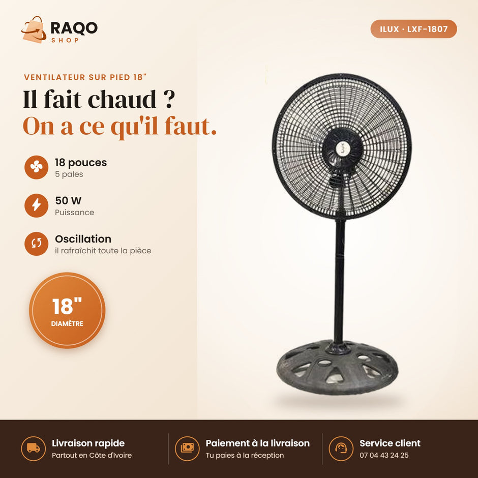 Ventilateur sur Pied iLUX – 18" - RAQO