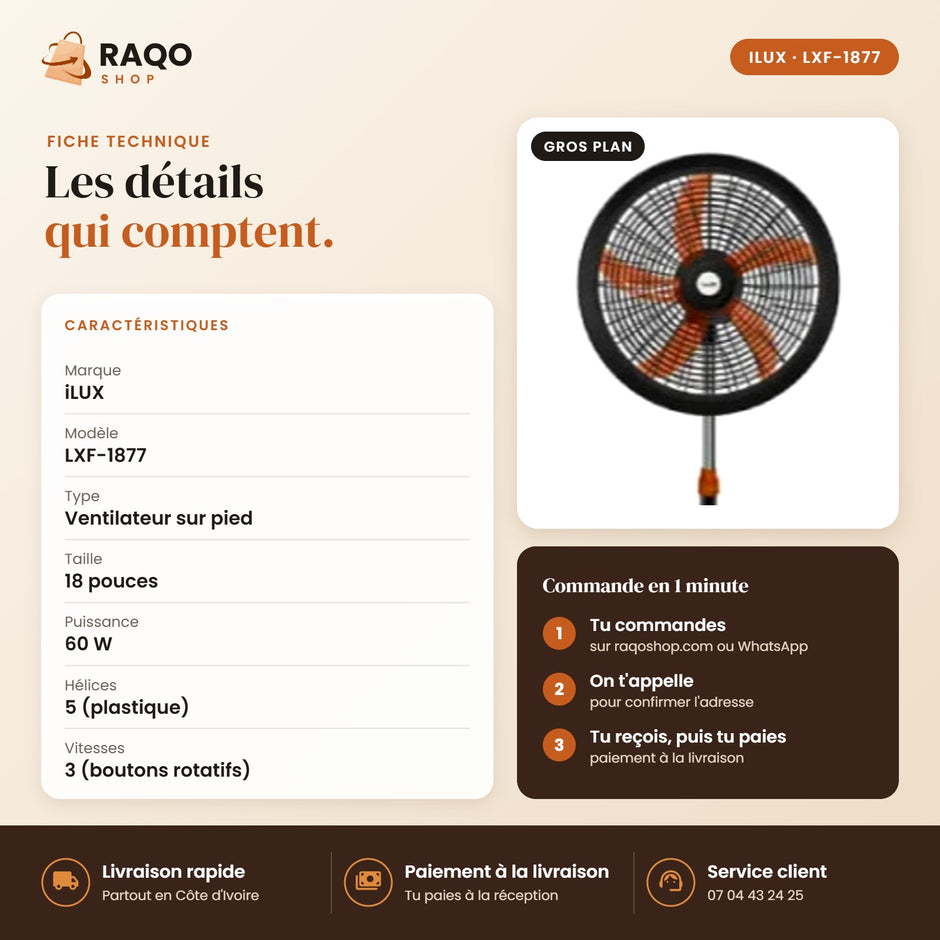 Ventilateur sur Pied iLUX – 18" - RAQO (fiche technique)