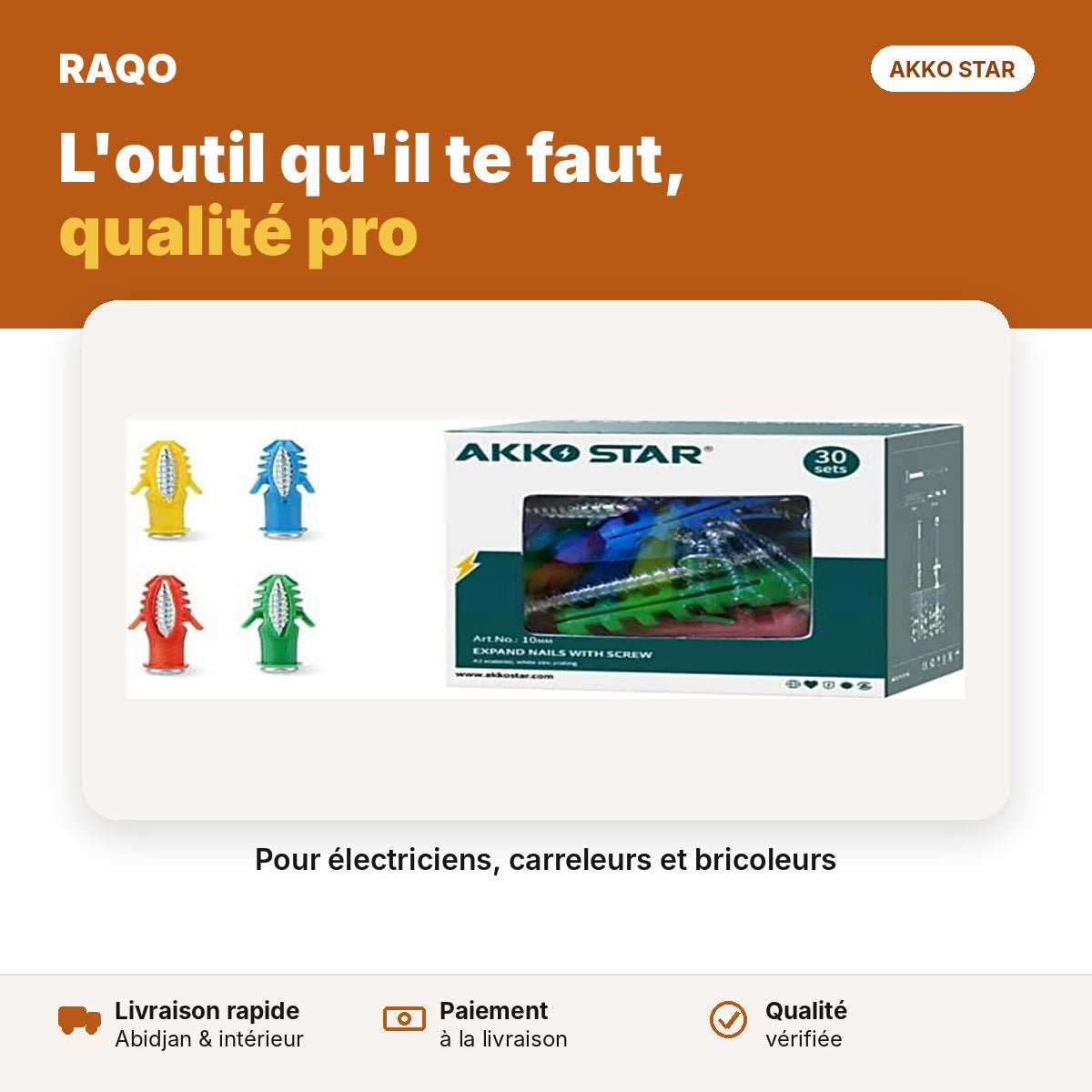 Vis avec chevilles 10 mm – boîte de 30 | Akko Star - RAQO