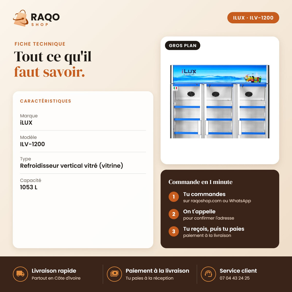 Vitrine Réfrigérée iLUX – 1053 L - RAQO (fiche technique)