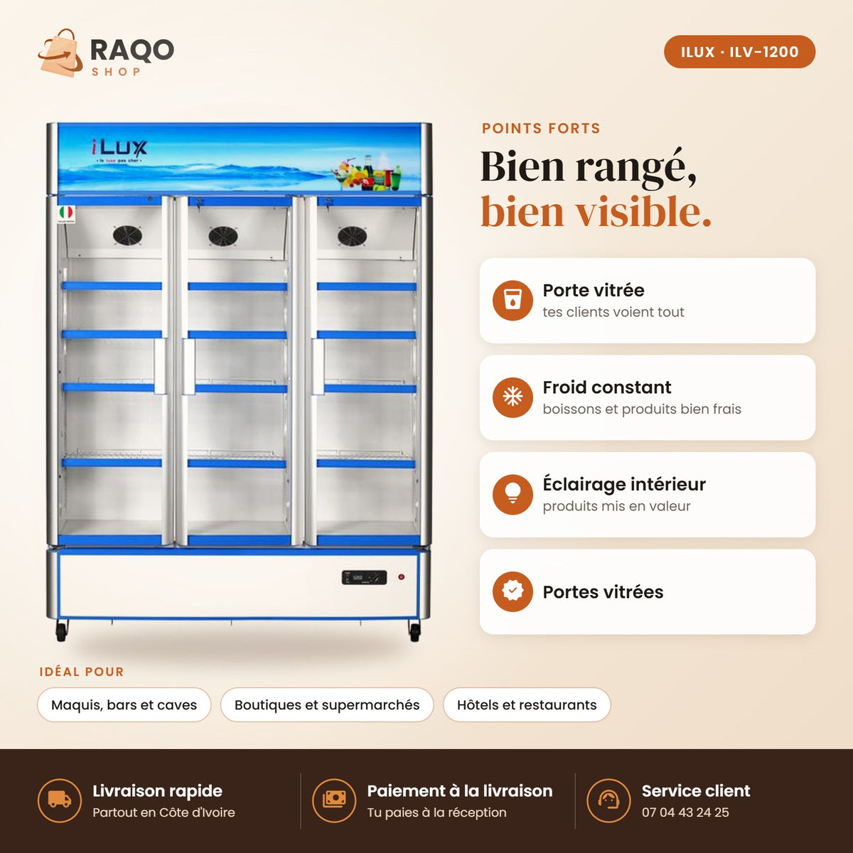 Vitrine Réfrigérée iLUX – 1053 L - RAQO (points forts)