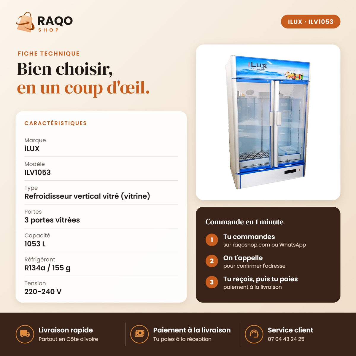 Vitrine Réfrigérée iLUX – 1053 L - RAQO (fiche technique)