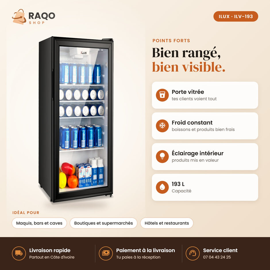 Vitrine Réfrigérée iLUX – 193 L - RAQO (points forts)