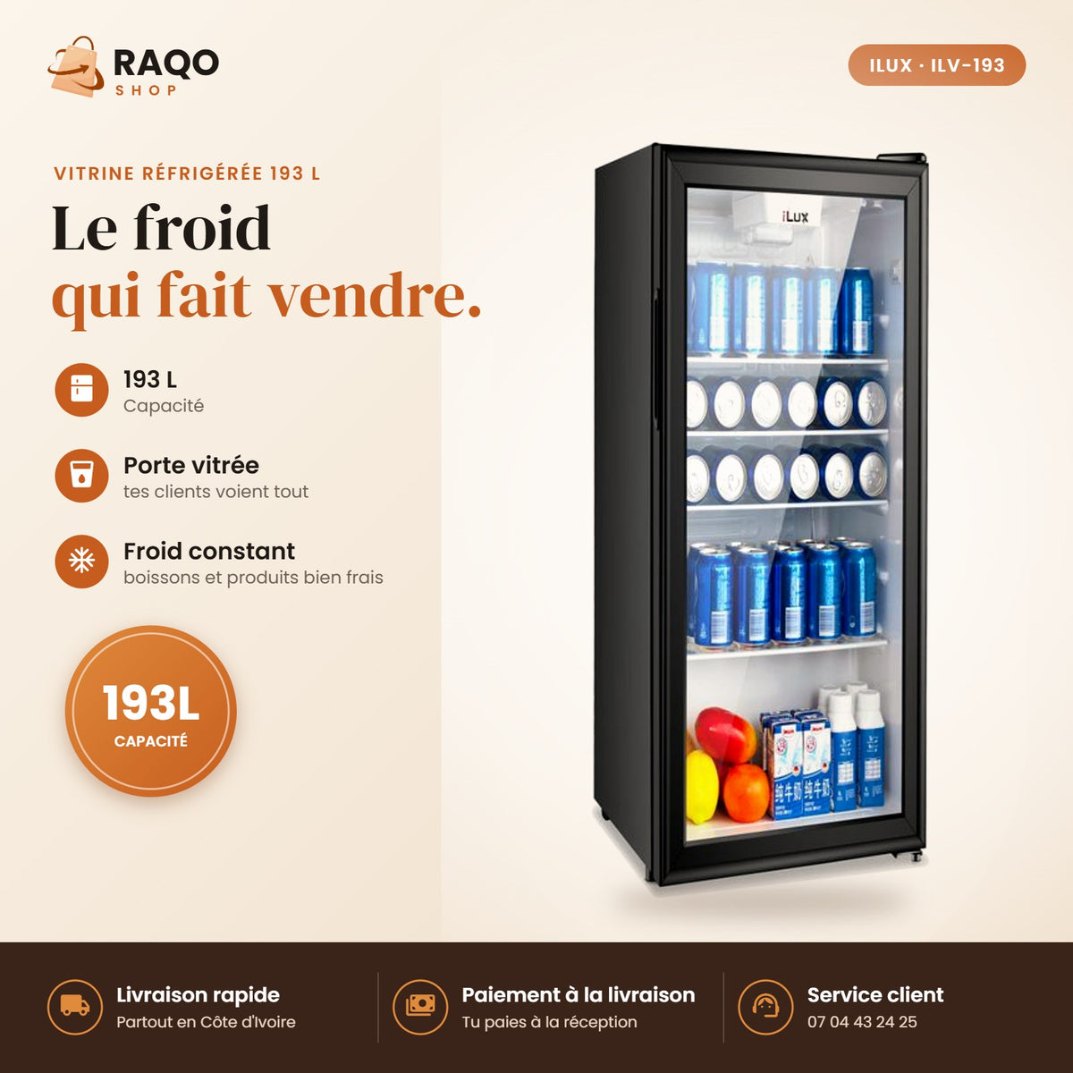 Vitrine Réfrigérée iLUX – 193 L - RAQO