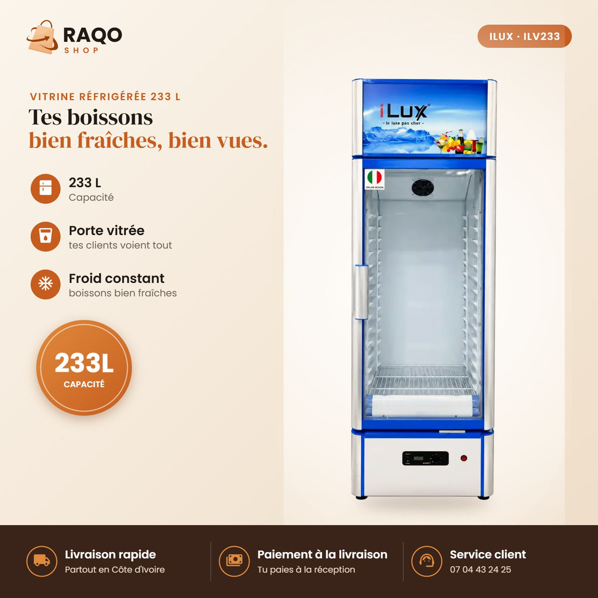 Vitrine Réfrigérée iLUX – 233 L - RAQO