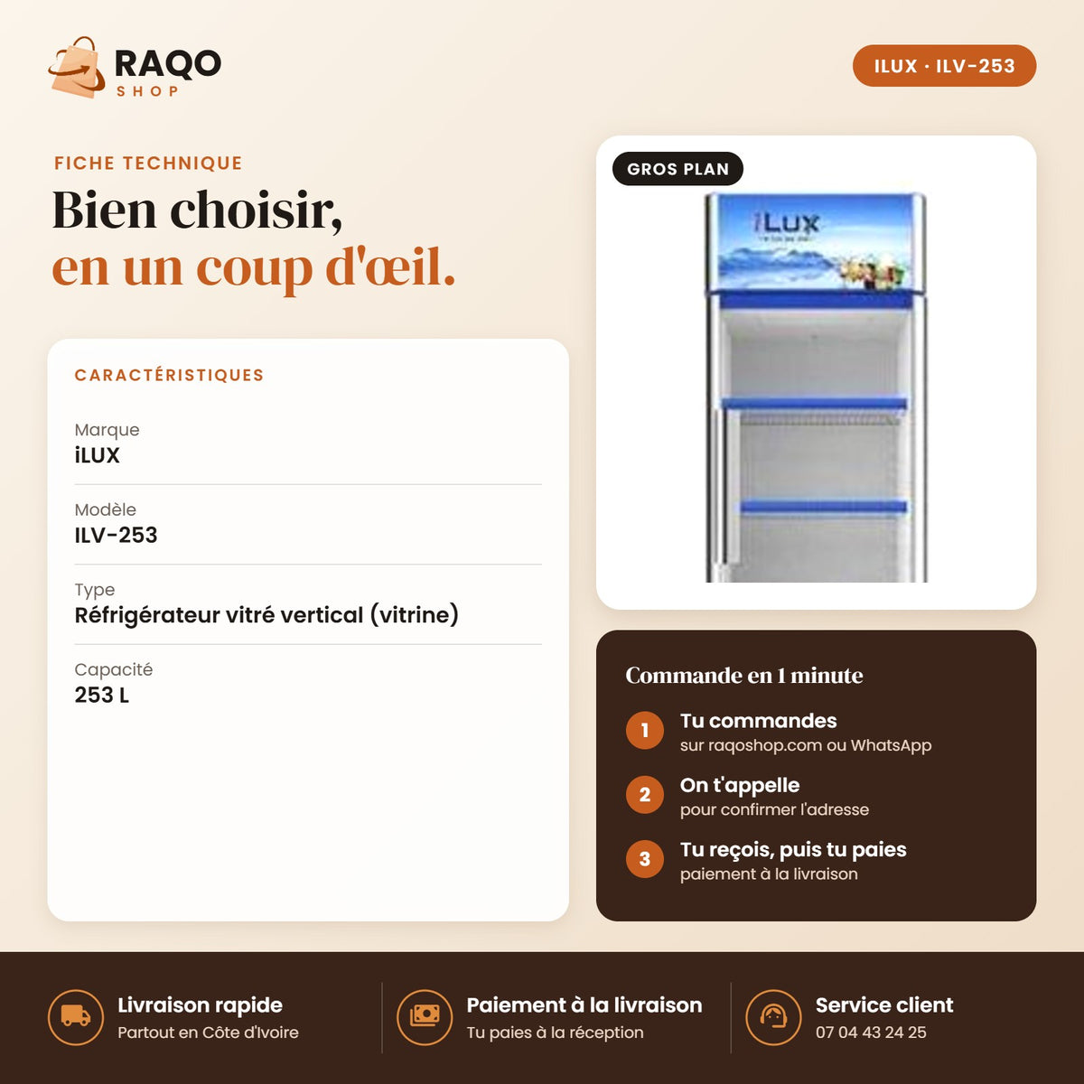 Vitrine Réfrigérée iLUX – 253 L - RAQO (fiche technique)