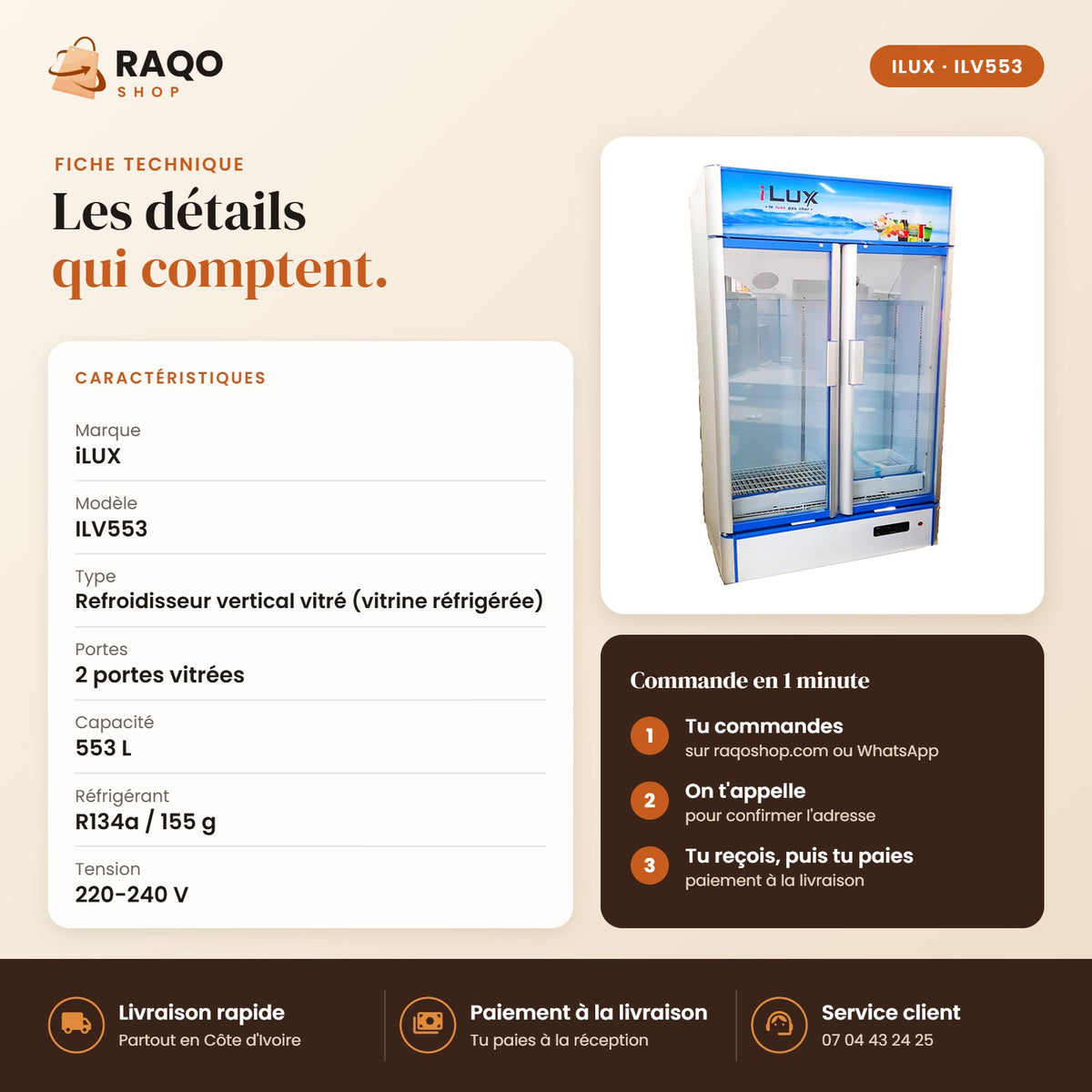 Vitrine Réfrigérée iLUX – 553 L - RAQO (fiche technique)