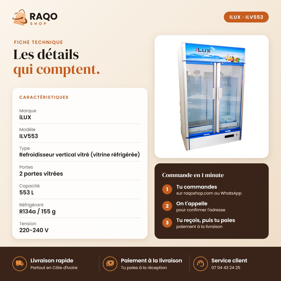 Vitrine Réfrigérée iLUX – 553 L - RAQO (fiche technique)