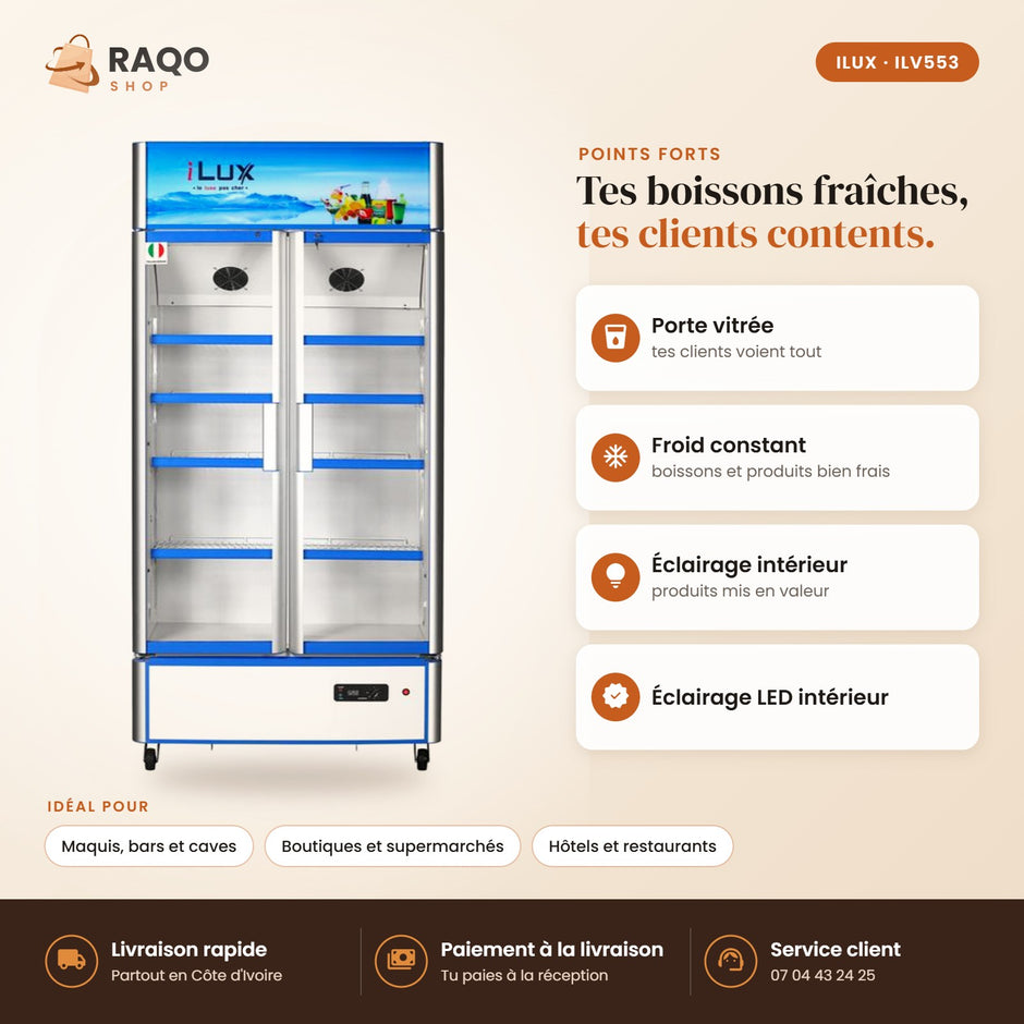 Vitrine Réfrigérée iLUX – 553 L - RAQO (points forts)