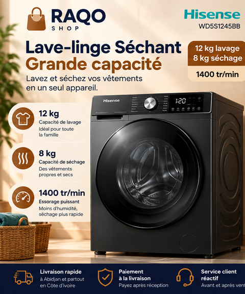 Machine à laver séchante Hisense WD5S1245BB - RAQO Shop
