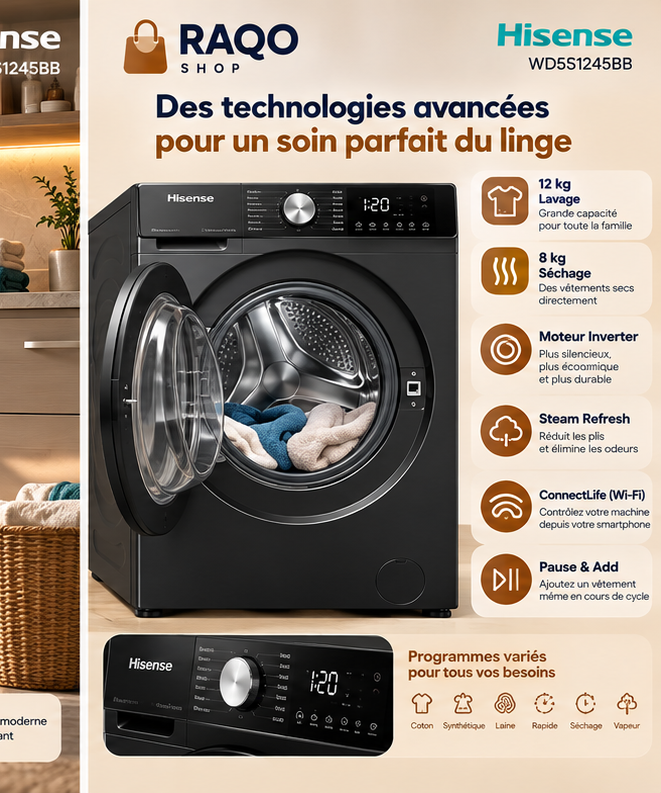 Machine à laver séchante Hisense WD5S1245BB - RAQO Shop