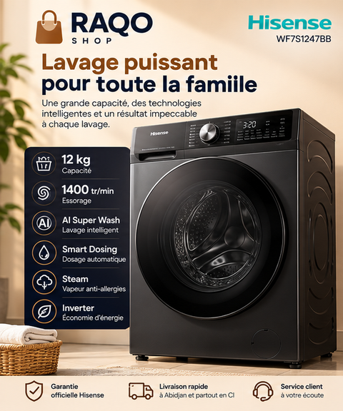 Machine à laver Hisense WF7S1247BB - RAQO Shop